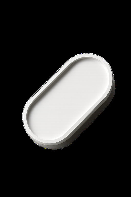 A minimal white capsule-shaped tray